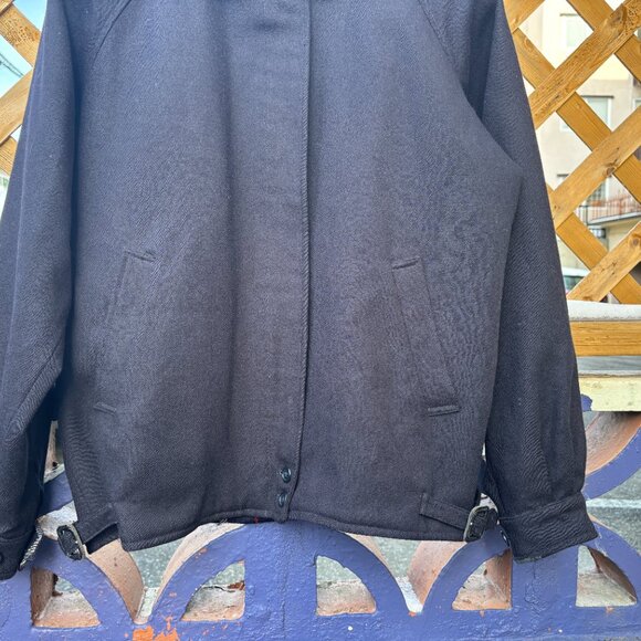 Vintage Burberry England Navy Blue Wool Blouson Zip Jacket Nova Check - 10 - Picture 12 of 16